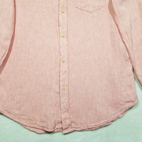 Ben Sherman Mens Small Linen Blend Shirt Long Sleeve Button Down Woven Pink - Picture 2 of 10